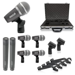 5Core Drum Mic Kit 7 Pcs Kick BassTom Snare Dynamic Mics Instrument Microphone Set GREY