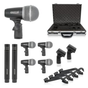 5Core Drum Mic Kit 7 Pcs Kick BassTom Snare Dynamic Mics Instrument Microphone Set BLACK